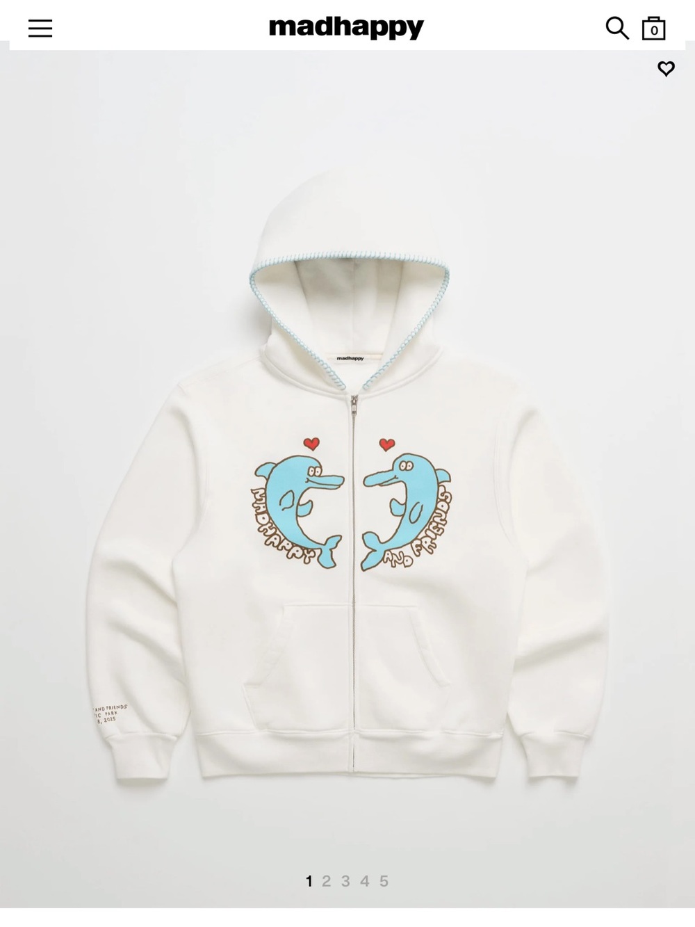 madhappy' Cream Zip Hoodie with Blue Dolphin Graphic